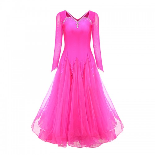 Black red fuchsia competition ballroom dancing dresses for women girls professional standard waltz tango foxtrot smooth dance long gown for female